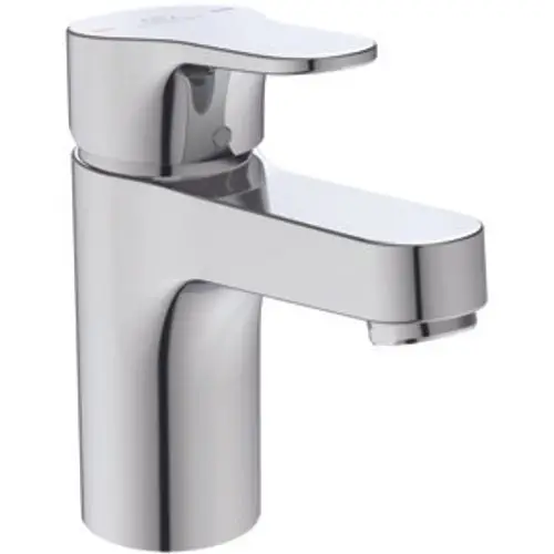 Waschtischarmatur von Ideal Standard in Chrom mit flachem Auslauf, geeignet für die Montage in Badezimmern. Einfache Bedienung durch Drehgriff.